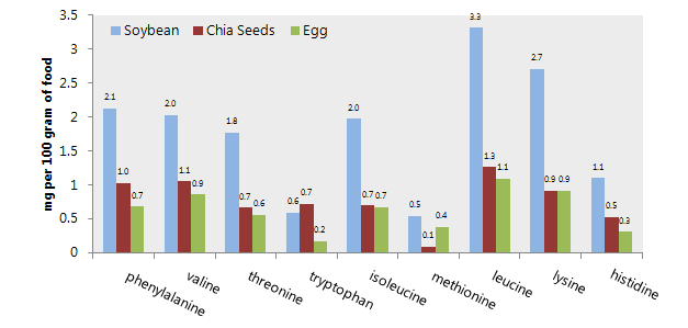 Chia seed protein comparison with soy protein and egg